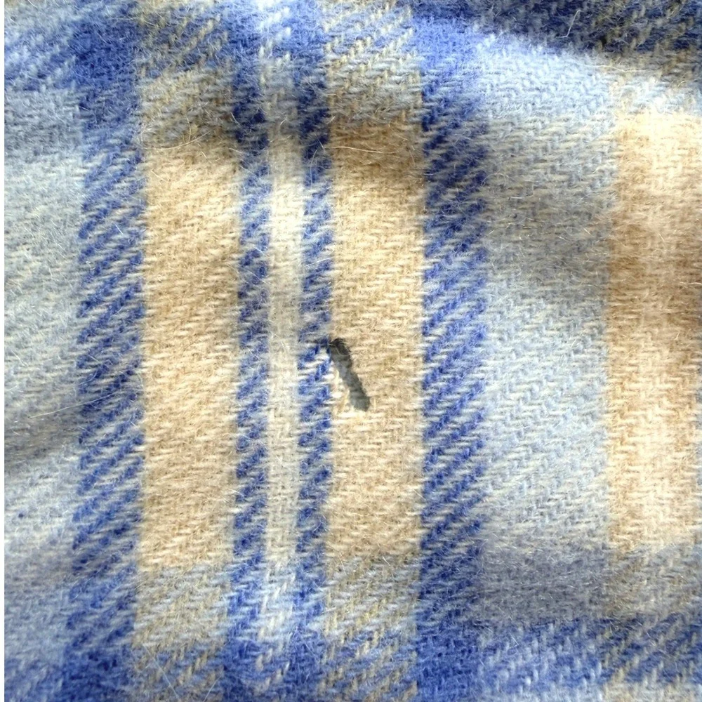 Lochmere Scarf Plaid 100% Cashmere Fringe Soft Luxury Blue Cream Tan One Size